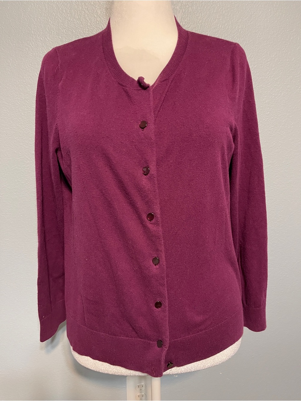 Talbots Pima Cotton Cardigan Sweater Women’s Plum Purple Button Front Preppy XL